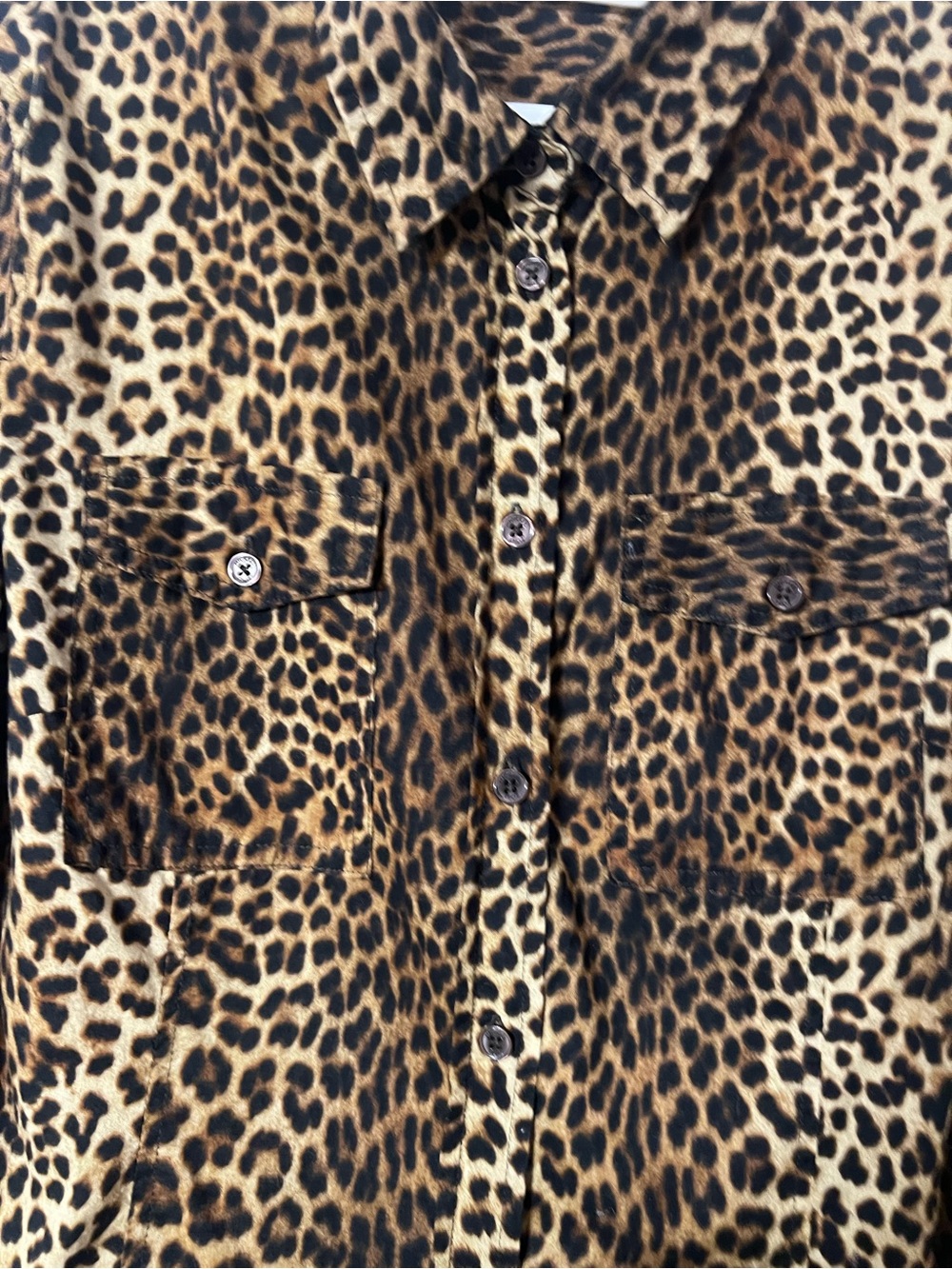 Michael Kors Leopard Print Button-Up Shirt - Brown & Black. Adjustable sleeve - Picture 5 of 7